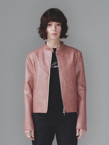 STITCHED ECO LEATHER JACKET (PINK)