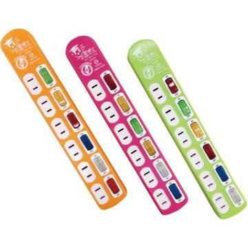 耐燃抗雷6開6插延長線 180度轉向安全插頭 延長線/獨立開關9尺(270cm)PSG-266BR