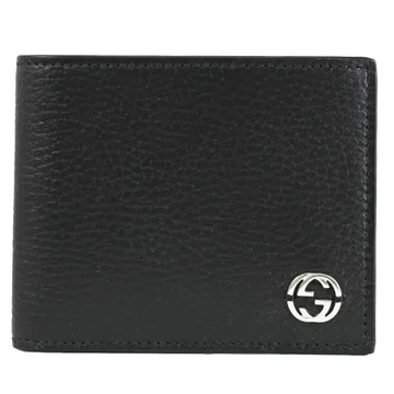 GUCCI 610464 經典金屬G LOGO對開六卡短夾.黑