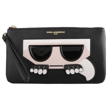 KARL LAGERFELD 大臉卡爾附掛帶拉鍊手拿包/黑(黑)大款