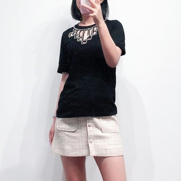 【血虧出清】鏤空鑲鉆拼接修身百搭短袖淑女T恤圓領春夏e19timmy