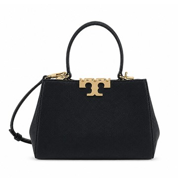 TORY BURCH ELEANOR SOFT 荔枝紋皮革金字LOGO手提/斜背兩用包(迷你/黑金)