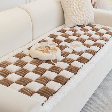 棋盤格毛絨饅頭墊沙發墊飄窗墊窗臺墊窗墊蓋布幾何圖案坐墊