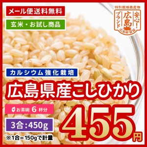 ポイント消化 お米 玄米 広島県産 カルゲン米 コシヒカリ 450g 送料無料 お試し 米 令和5年産 ※ゆうパケット配送のため日時指定・代引不