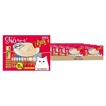 INABA 肉泥 鮪魚四種口味  鮪魚&鮪魚 + 干貝&鮪魚 + 鱈場蟹&鮪魚 + 鮪魚片  560g  8袋