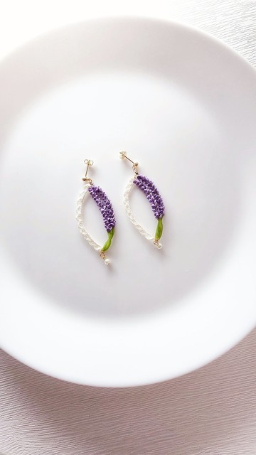 小清新* 手工手鈎蕾絲黏土薰衣草耳環/耳夾
