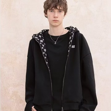 港風寬鬆簡約連帽大學T小外套男秋冬季新款潮流帥氣百搭上衣男