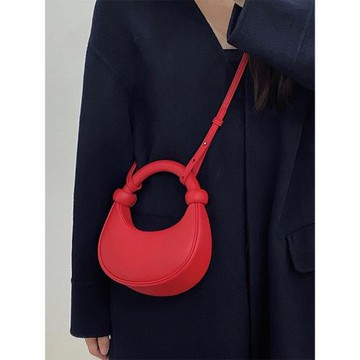 小包包女2025新款潮高級質感小眾時尚百搭手提斜挎紅色月牙包爆款
