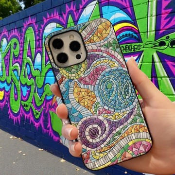 經典手繪馬賽克拼貼花磚 二合一雙層防摔手機殼支援 MagSafe