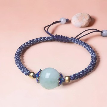 【圓滿】淡綠翡翠圓珠編織手鍊 | 天然緬甸玉A貨翡翠 | 送禮