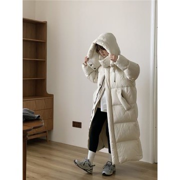 新款韓版超長過膝大被子90絨女士羽絨服連帽中戲藝考保暖外套