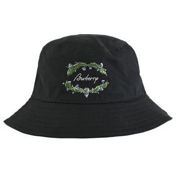 BURBERRY 8098373 花卉風電繡LOGO漁夫帽/遮陽帽.黑