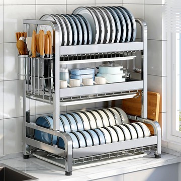 【熱賣】304不銹鋼廚房置物架碗碟碗盤瀝水架多功能放碗架碗筷收納盒碗柜
