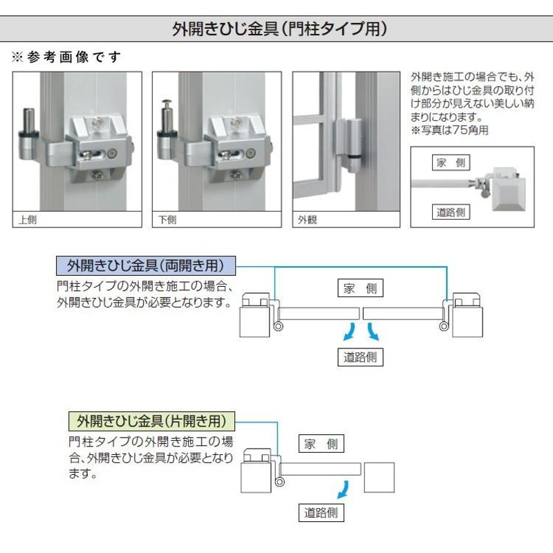 門扉 三協アルミ アルミ門扉 片開き用 外開き部品 ひじ金具外開き変更