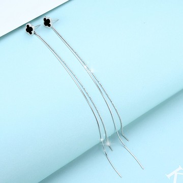 925純銀黑色長款耳環女韓國氣質網紅大圓臉耳墜個性超仙流蘇耳釘