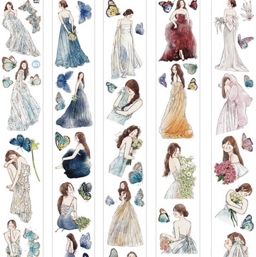 幻 ガウン 小禮服篇 PET 割型貼紙卷 和紙膠帶 10米卷 (kiss-cut)