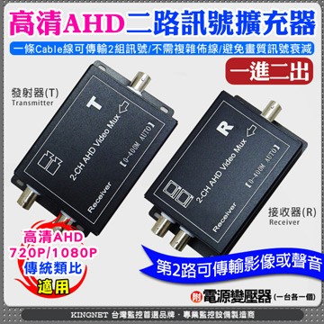 KingNet帝網 【帝網KingNet】 監視器周邊 AHD 1080P 2路訊號擴充器 同軸Cable線遠距離達300米   一進二出 訊號集中器 訊號延長 訊號集中器 AHD擴充器  支援AHD1080P/720P/類比訊號