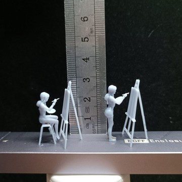 【台灣出貨】✨免運 微縮模型 微縮兵人 1/64微縮小人 畫畫的少女 站姿坐着 小比例車模人偶高精度3D白模