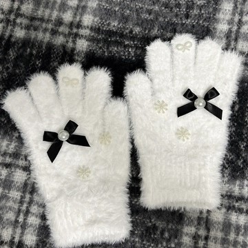 新品 免運💧手套 保暖手套 小紅書同款雪花手套高顏值毛絨保防風抗寒暖仿兔毛全包分指手套