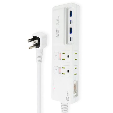 aibo GaN氮化鎵 3開4插 高溫斷電智慧PD65W超閃充USB延長線 CC-PLD-105  1.8m  1條  白色