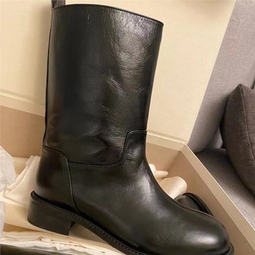 一眼萬年2025新款韓國手工靴真皮中筒靴漫畫腿騎士靴百搭圓頭短靴