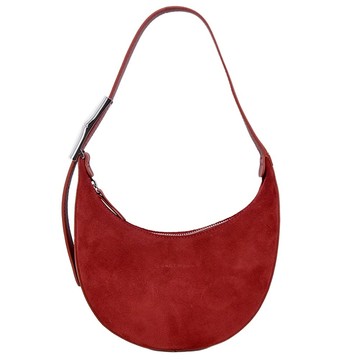 [平輸版]LONGCHAMP ROSEAU ESSENTIAL系列麂皮半月形單肩包(小/赤褐)真品平輸