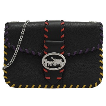 COACH C6004 經典馬車LOGO編織造型斜背鍊包.黑