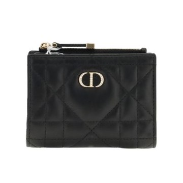 Dior 迪奧 Caro Dahlia 大籐格紋羊皮 綴以水晶 錢包 卡夾 皮夾 短夾 黑色 S4208UHNN_900