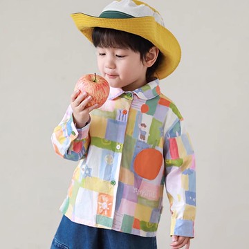 TONGMO - 純棉休閒長袖襯衫-氣球小男孩