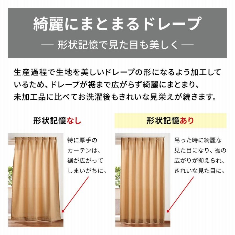 形状記憶、カーテンレース、カーテンとセットで カーテンセット 遮光1級 見えにくいレースカーテン 無地 格安 遮