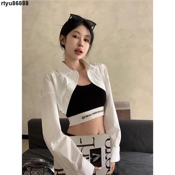 【唯家】外搭小坎肩 小披肩 長袖polo領襯衫 夏季新款 正肩短款 設計感 高腰小眾襯衣 外套上衣 罩衫女 短款外套