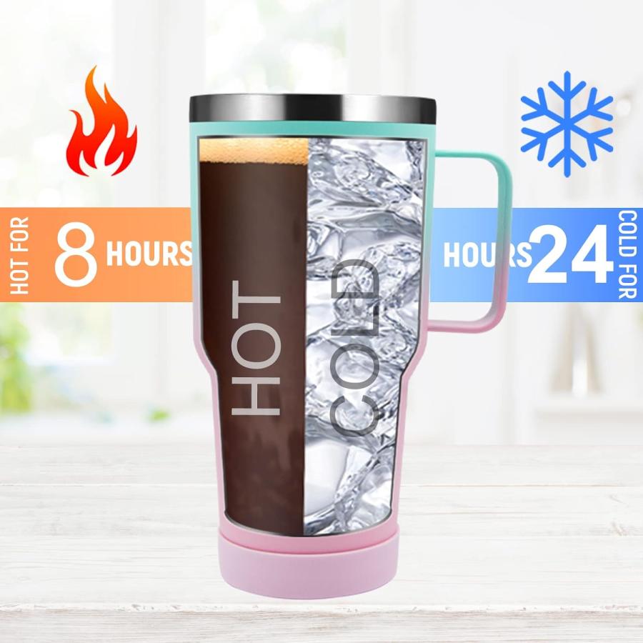 Pizkiru 30 oz Mug Tumbler Ceramic Coating Inside Stainless Steel Vacuum Insulated Tumbler With Handle Travel Water Cup with Lid And Straw Keep Drin