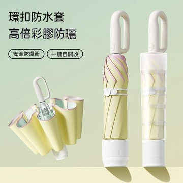 🚚甄選優品💨便攜環扣全自動雨傘 圓角防回彈摺疊傘 晴雨兩用傘 彩膠太陽傘 遮陽傘 自帶防水套