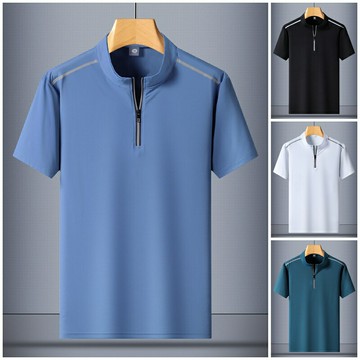 現貨+預購 男涼感短袖上衣T恤高爾夫運動休閒夏季冰絲速乾立領上衣-男裝4色74lg45【獨家進口】【米蘭精品】