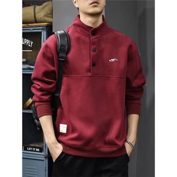 (免運)2025冬季半開襟立領衛衣男秋冬新款紅色加絨上衣美式男款長袖外套