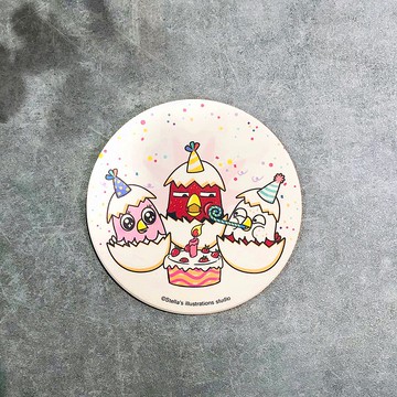 Funny Three Chickens 放3雞 | 陶瓷吸水杯墊 - 生日快樂款