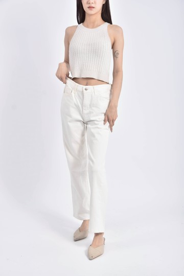 (M) pazzo丹寧牛仔質感棉質白色長褲