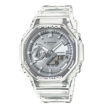 【CASIO 卡西歐】G-SHOCK 閃耀色彩 酷炫半透明雙顯錶款 銀_GA-2100BM-7A8_45.4mm