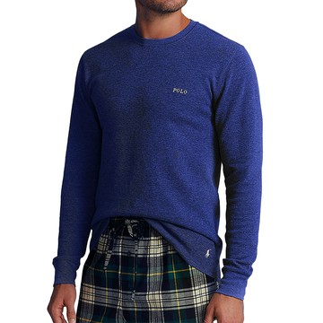 Polo Ralph Lauren RL 熱銷刺繡文字下擺小馬素面長袖T恤-深藍色