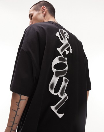 Topman extreme oversized t-shirt with front and back Seoul shadow print in black