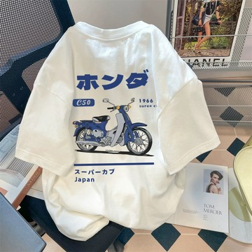 男友風拉滿！！動漫單車 短袖上衣 白色上衣 純棉 t恤女 短袖 精品衣服t oversize t恤 蓋屁股上衣 夏天女裝