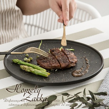 【Homely Zakka】北歐輕奢風黑色磨砂陶瓷餐具/牛排盤/西餐盤_大圓平盤25cm
