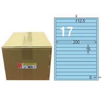 【龍德】LONGDER 三用電腦標籤 A4 17格 圓角 16*200mm 淺藍1000張/箱 LD-8114-B-B(適用雷射、噴墨、影印)