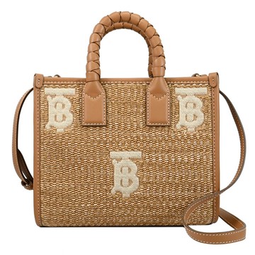 BURBERRY 8053894 Freya 電繡LOGO編織手提斜背兩用包.咖