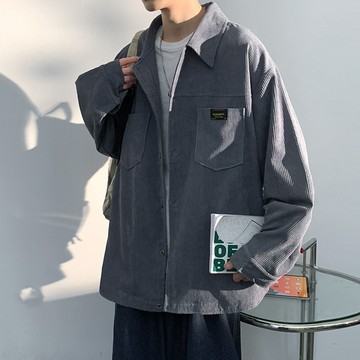 日系工裝雙口袋燈芯絨長袖襯衫 / 男女皆可穿 / 3色 / M-5XL / 大尺碼【QTJBYJ6082】