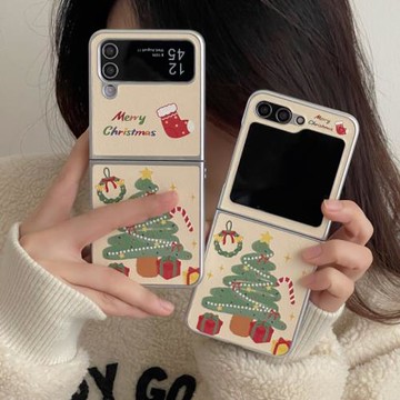 ins韓風可愛圣誕樹適用于Galaxy三星Zflip6手機殼新款貼皮zflip5折疊屏zflip3防摔w23flip手鏈zflip4保護套女