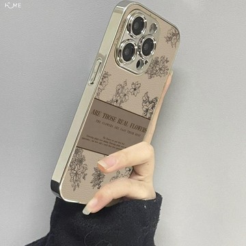 復古山茶花iPhone16/15promax手機殼蘋果12/14/13電鍍xr/xs全包7p