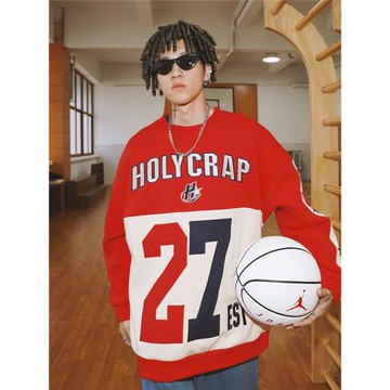 Holycrap秋季美式潮牌衛衣男刺繡街頭復古hiphop嘻哈街舞加絨長袖