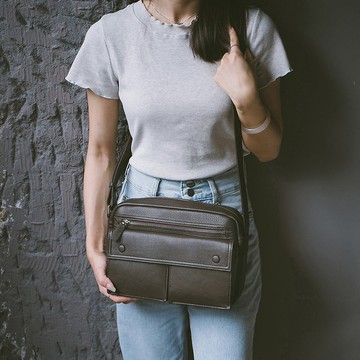 真皮斜背包 12858A 咖