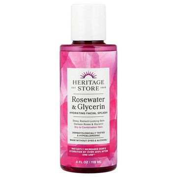 Heritage Store, 補水面部噴霧，適合乾性至混合性皮膚，含玫瑰水和甘油，4 液量盎司（118 毫升）